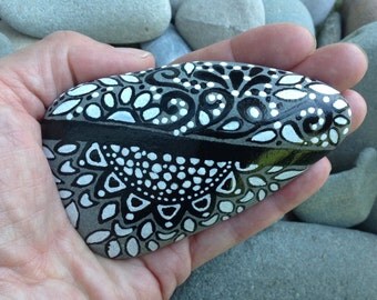 zen garden / painted rock / Sandi Pike Foundas / beach stone from Cape Cod