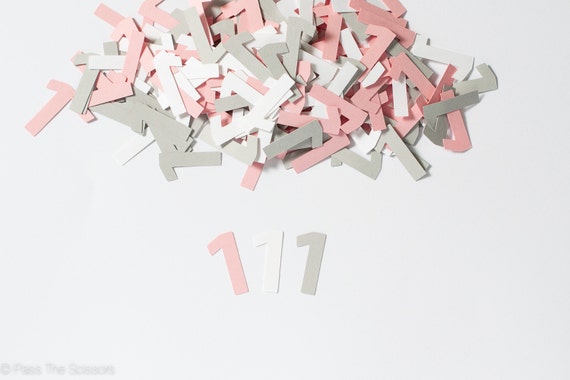 Custom Number Confetti, 1st Birthday, Pink and Gray Party Decorations, Modern Party Decor Il_570xn