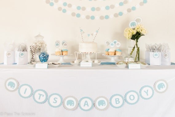 IT'S A BOY Baby Shower Banner, Elephant Banner, Elephant Baby Shower, Boy Baby Shower, Baby Shower Decor, Blue and Gray, Baby Shower Sign Il_570xn