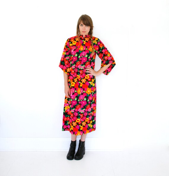 ... Hawaiian Dress Trumpet Sleeves Maxi Dress Long Dress Small - Medium