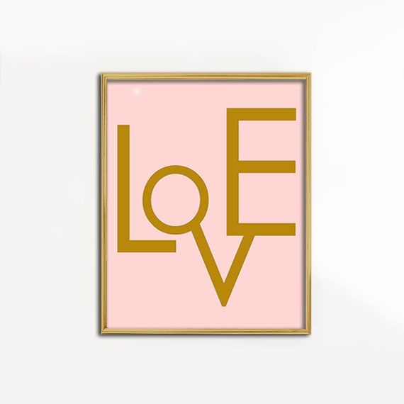 PRINT Faux Gold Love on Pink