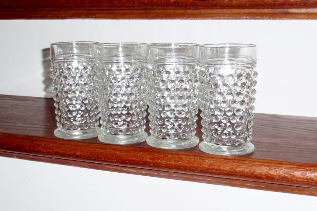 4 Anchor HOCKING DEPRESSION GLASS Hobnail Tumblers Flat