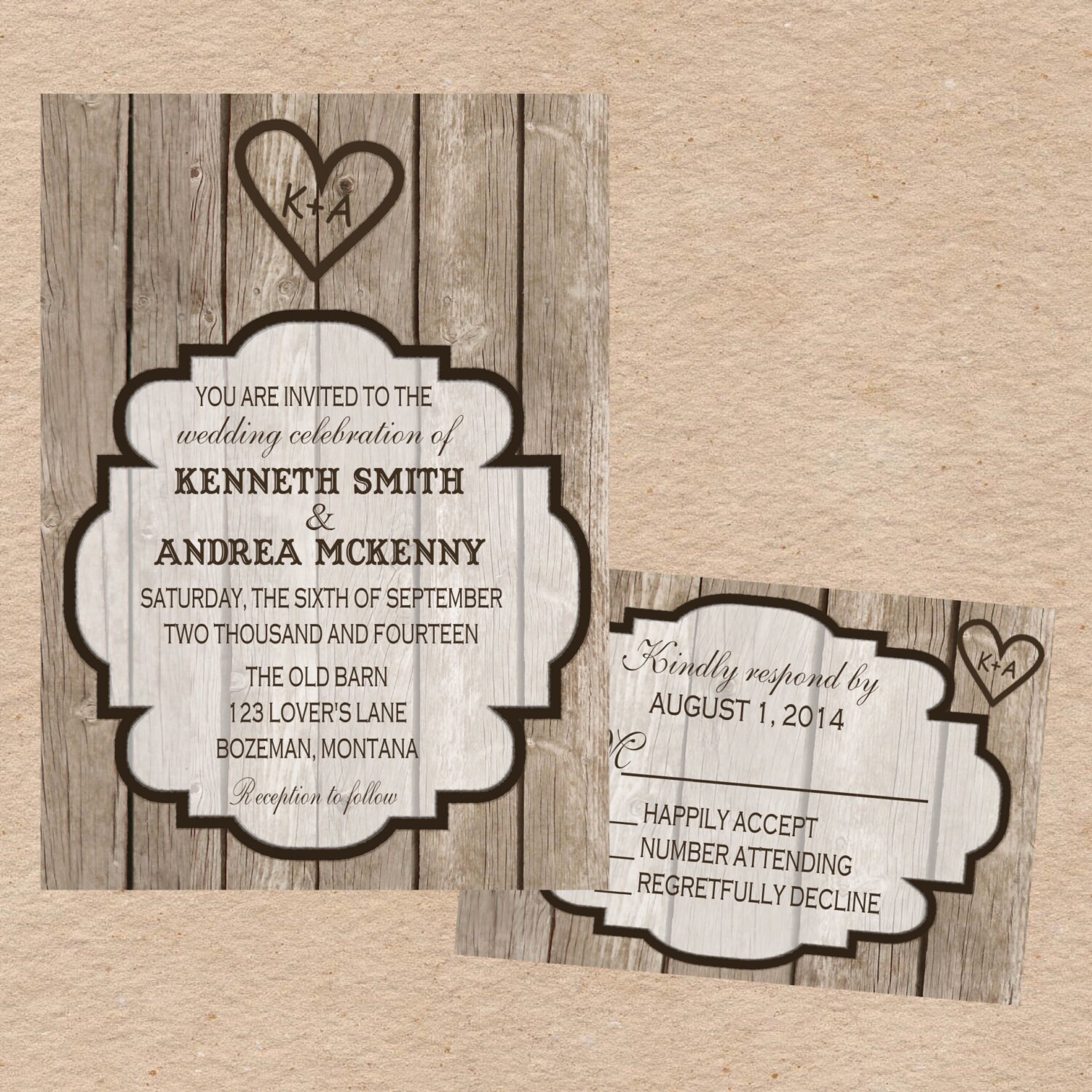 Rustic Wooden Wedding Invitation Set by DecorableDesigns on Etsy