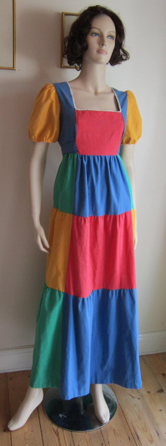 Vintage 70s maxi dress bright primary colours block hippe boho fashion ...