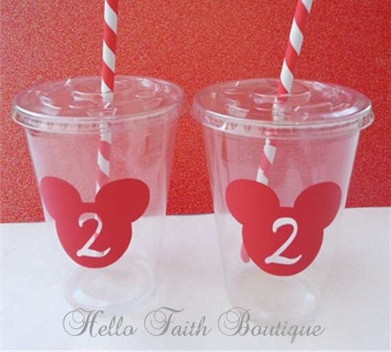 Set of 12 Minnie Mouse Party Cups with Lids and by HelloFaith
