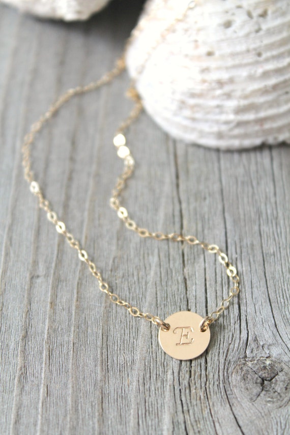14K Gold Filled Initial disc Necklace personalized Monogram