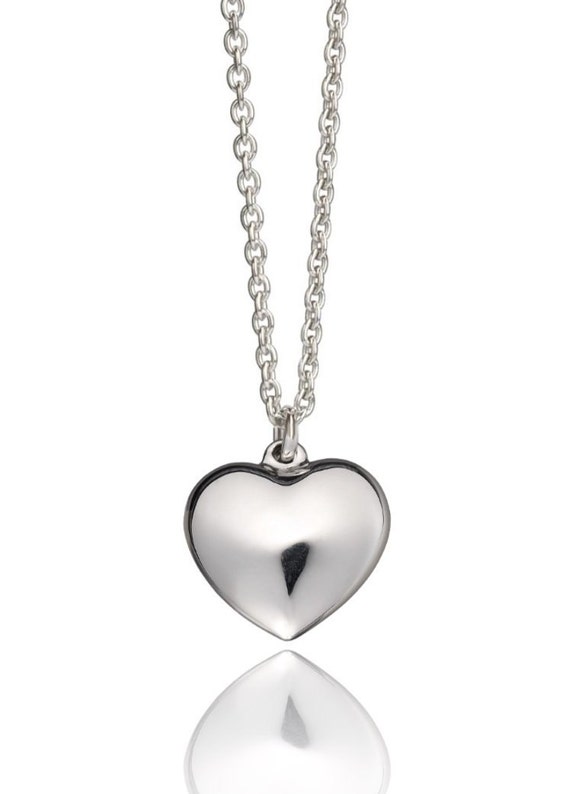 Large Puffed Heart Necklace Sterling Silver by SharonDealJewellery