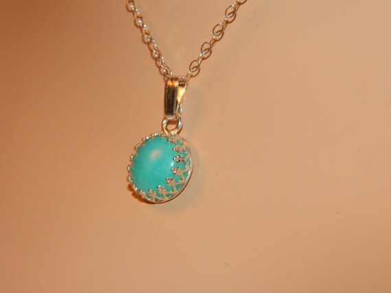Pendant Necklace, Amazonite Gemstone, Sterling Silver, Blue Stone