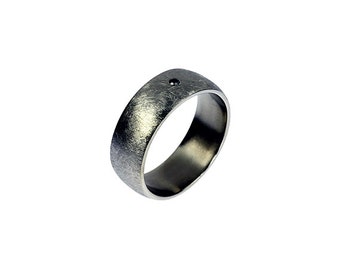 Scratched white gold wedding band, black diamond ring, wide wedding ...