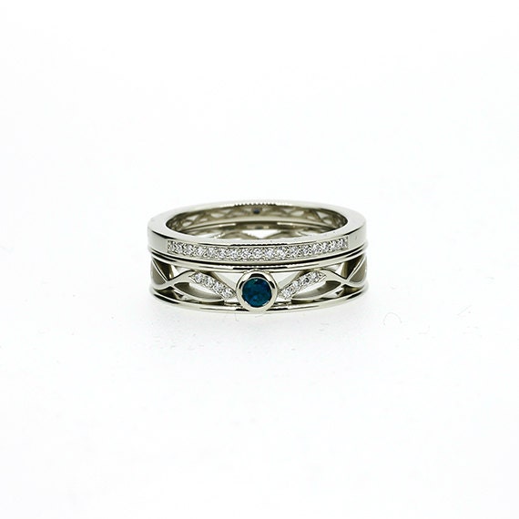 ring set, London blue topaz ring, filigree, diamond ring, wedding ring ...