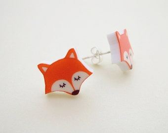 Fox Earrings - Acrylic Earrings - Red Fox - Stud Earrings - Accessories - cute valentines gift