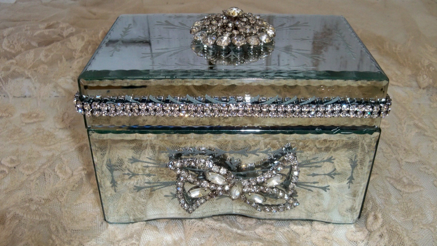 Mirrored jewelry box rhinestone embellished by AnitaSperoDesign