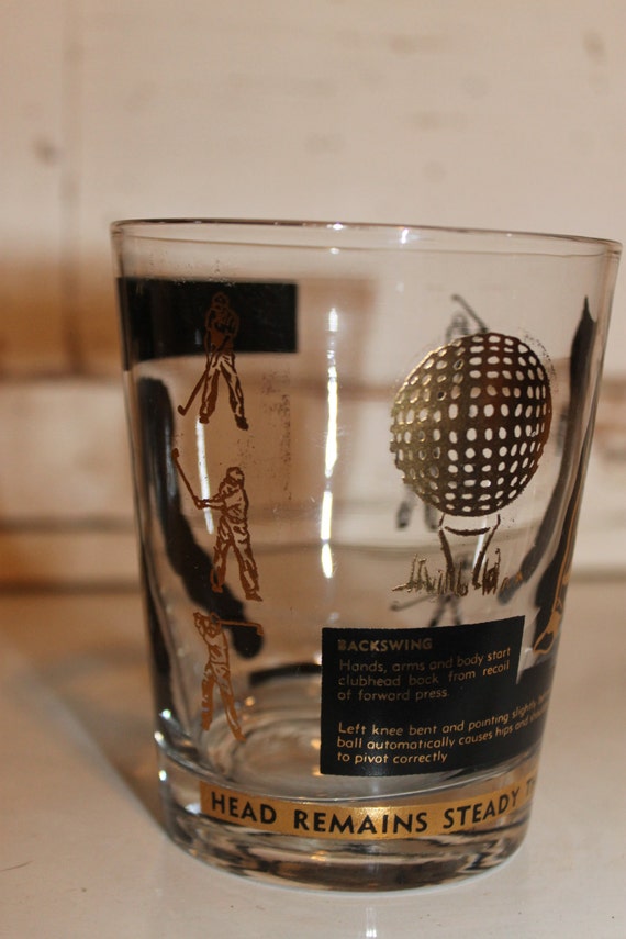 Vintage Golf Old Fashioned Glasses Black and Gold Set of 2