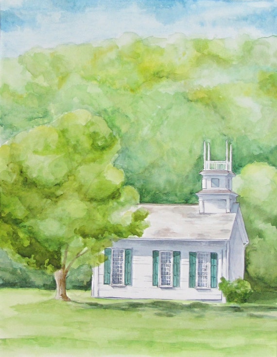 Items similar to Vermont Church, Religious Landscape Painting on Etsy