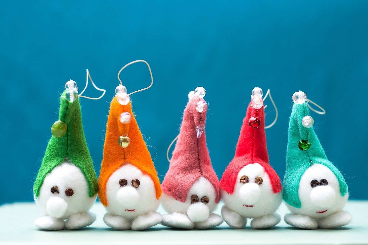 Christmas decorations | set of five vintage color hanging snow balls | Holiday decor | Hand made decoration for your home