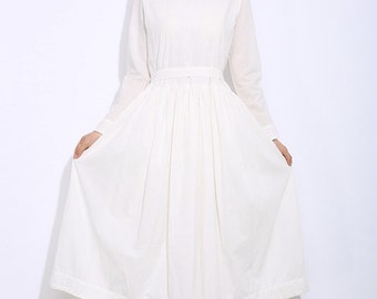 White linen dress maxi dress women dress C307