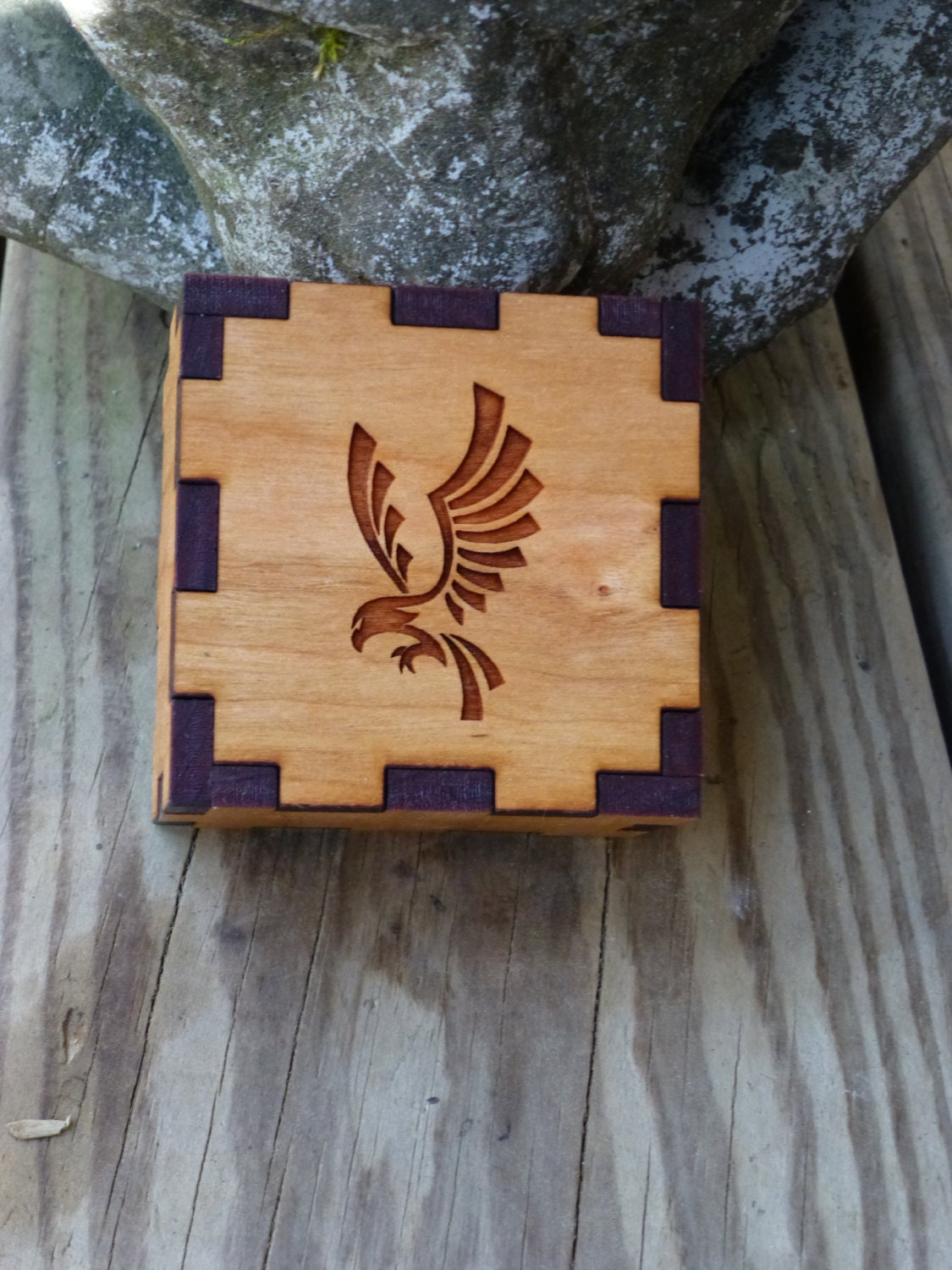 Wood Finger Joint Box Engraved With A Falcon by LostCreekLaser