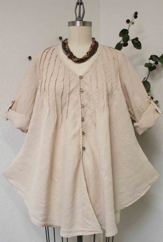 Cool and Dashing  New Linen Oversized designer Lagenlook Tunic top with Pintuck.