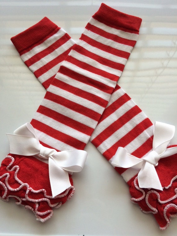 Baby Girl Legwarmers Candy Cane Leg warmers red white