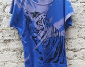 Tiger Tshirt Tie Dye Acid Wash Ladies Top Blue UK size 8