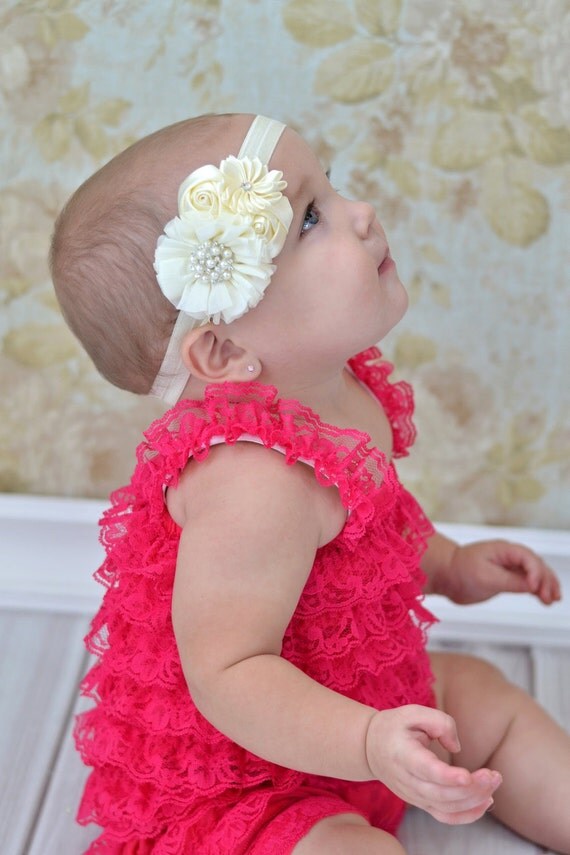Ivory Baby headband newborn girl fancy satin fabric
