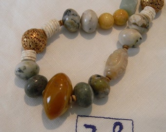 Beaded jewelry w/ large amber nugget pendant necklace w Tibetan gilded ...