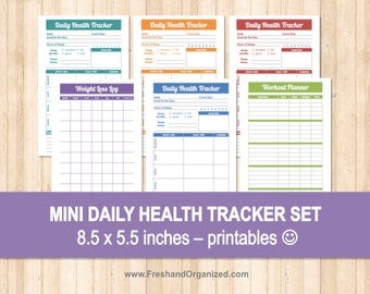 Mini Daily Health Tracker Set - 8.5 x 5.5 size, Organizing Printables, Health Tracker, Workout Planner, Weight Loss Chart, INSTANT DOWNLOAD