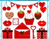 CIJ SALE - Valentine Clip Art - Valentine Goodies Clip Art - Valentine Clipart - Gift, Letter, Key, Banner, Cupcake, Cherry, Strawberry, Red Il_170x135