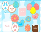 CIJ SALE - Milk and Cookies Clip Art - Easter Clip Art - Easter Milk Cookies Clipart - Milk Cookie Party - Spring, Cute, Bunny, Duck, Eggs Il_170x135
