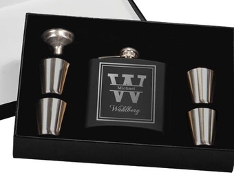 Set of 9, Groomsmen Gift, Flask Gift Set - Personalized Flask, Engraved Flask, Personalized Shot Glasses & Funnel - Wedding Party Flasks