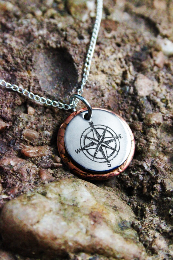 Items similar to Personalized Compass Necklace My True North Two