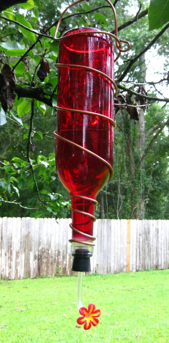 Items similar to Wine Bottle Hummingbird Feeder With Flower Nozzle on Etsy