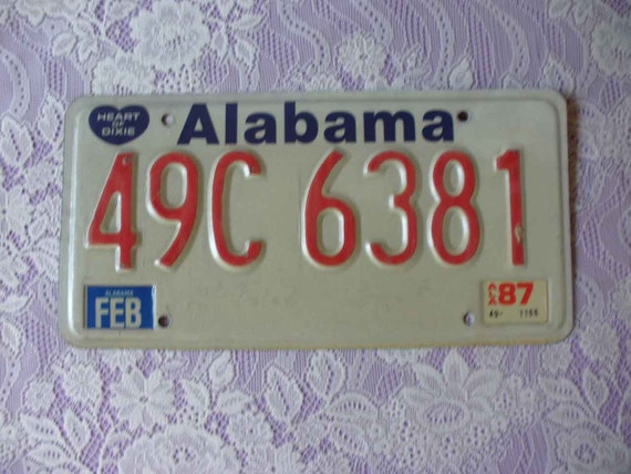 Vintage Alabama 1987 License Plate Old Car Tag Heart of