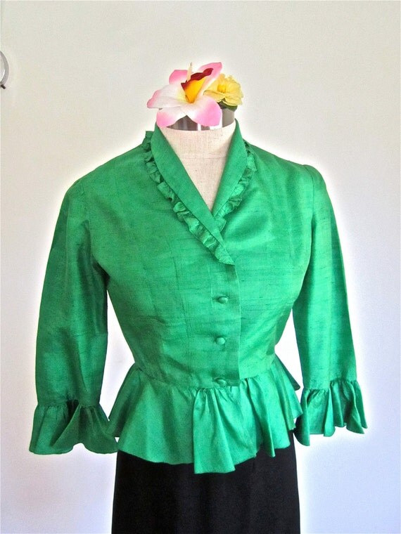 kelly green silk shirt