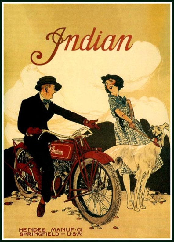 Indian Motorcycle Co 1920s Ad Print by BloominLuvly on Etsy
