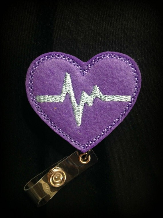 Purple EKG Badge Reel-Nursing Badge Heart Id Holder Feltie