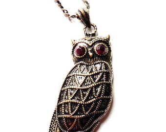 Antiqued Brass Owl Pendant Necklace