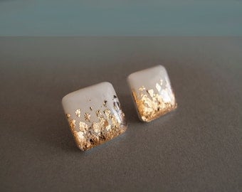 White Gold Square Stud Earrings - Hypoallergenic Surgical Steel Posts