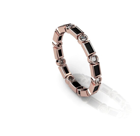 Items similar to Black Onyx Baguettes and Round Diamonds Eternity