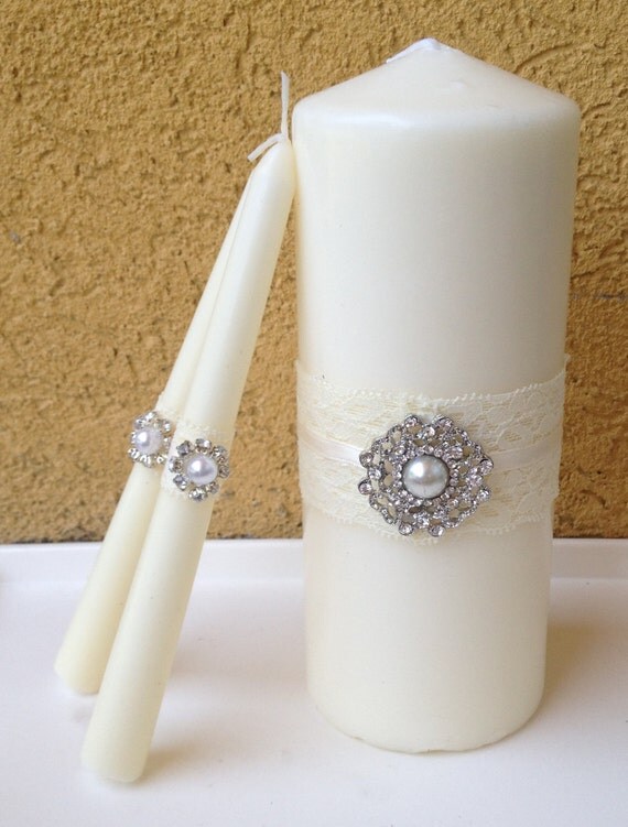 Ivory Unity candles wedding colors Pearl and by BrilliantBride