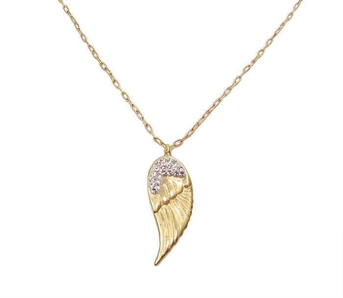 Gold angel wing necklace. Swarovski wing pendant by AtlanticSun