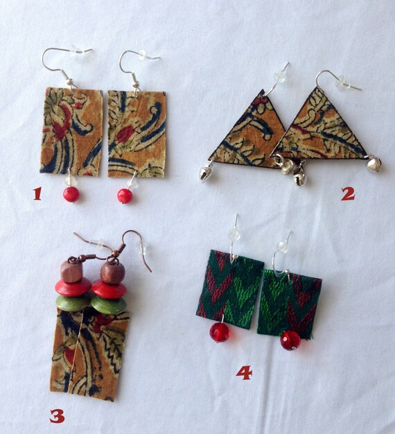 Items similar to Fabric earrings, Dangle earrings, Beaded earrings