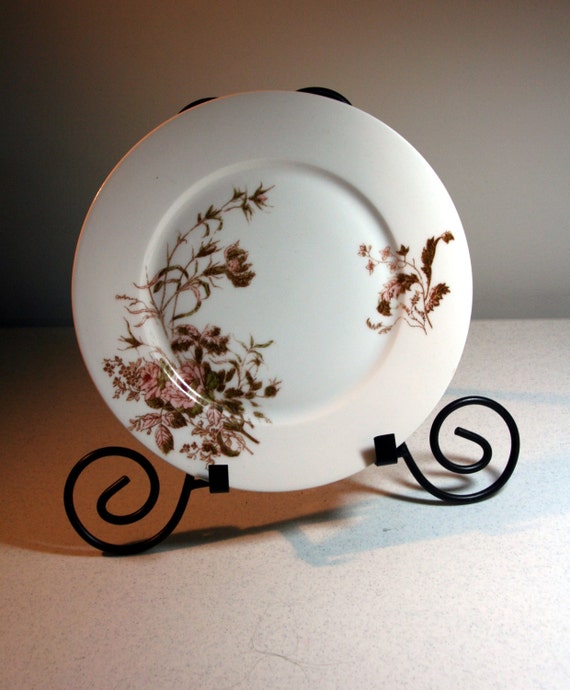 Limoges dinner plate-vintage elegance-pink and brown rose pattern-stamped Haviland Limoges Il_570xn