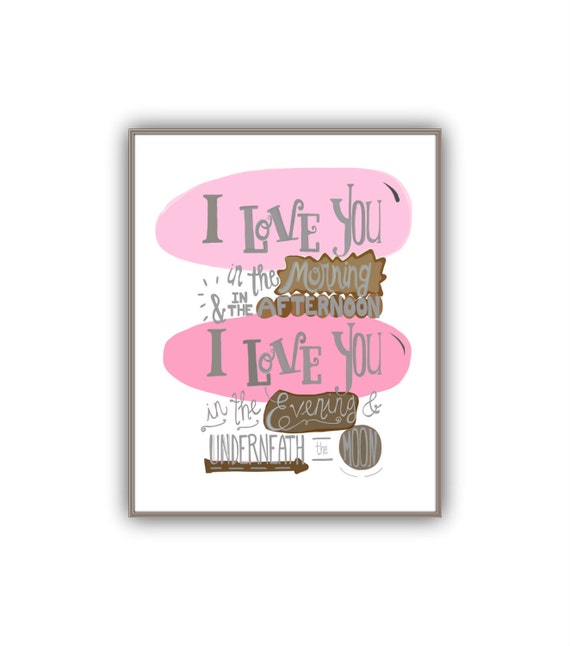 Items similar to I Love You Baby Art, pink brown nursery decor, toddler