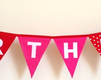 Happy Birthday Pink and Red Bunting Banner Flags Party Decoration