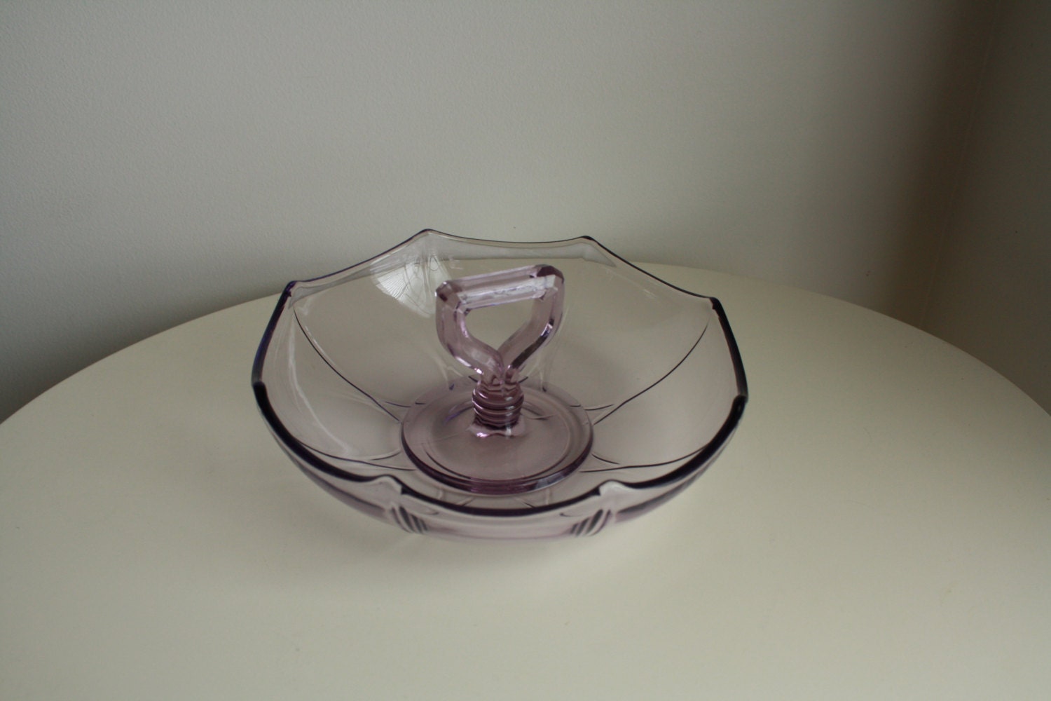 Vintage Glass Serving Bowl. Purple Glass. Antique Serving