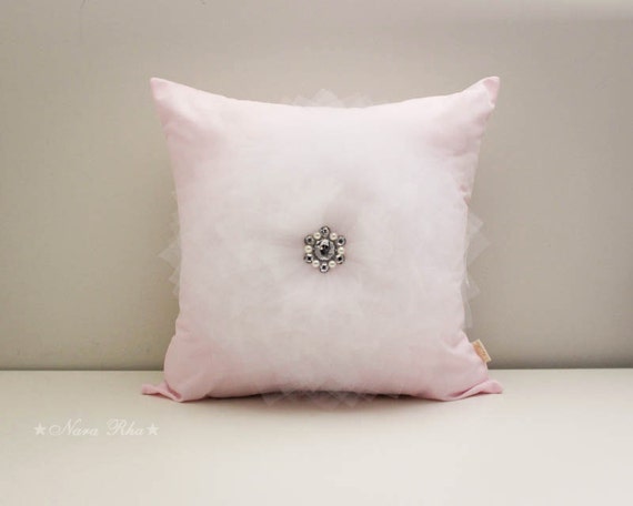 Nursery pillow Light Pink Pillow Cover White Flower by NaraRha