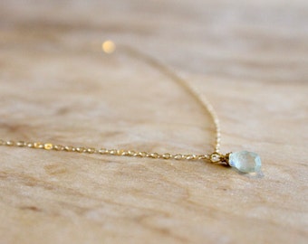 Tiny Aquamarine Necklace - 14k Gold Fill or Silver - March Birthstone - Mint Bridesmaids Necklace - Teal Blue Turquoise - Delicate Tear Drop