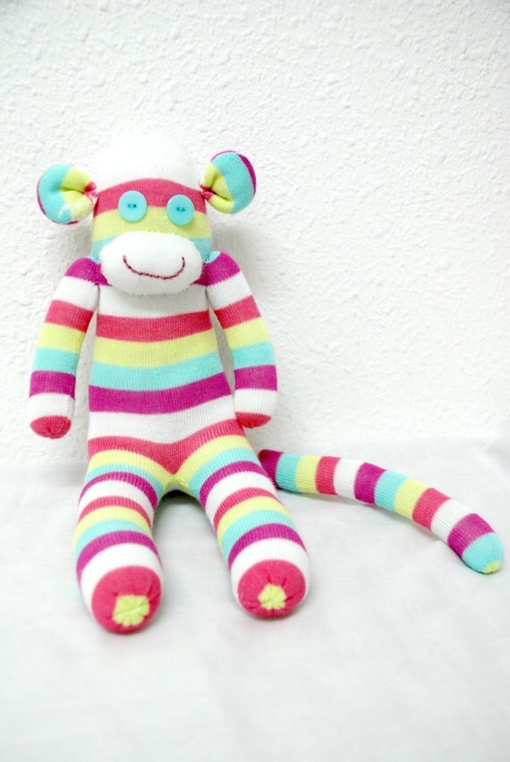 rainbow sock monkey stuffed animal Baby shower gift Toddlers