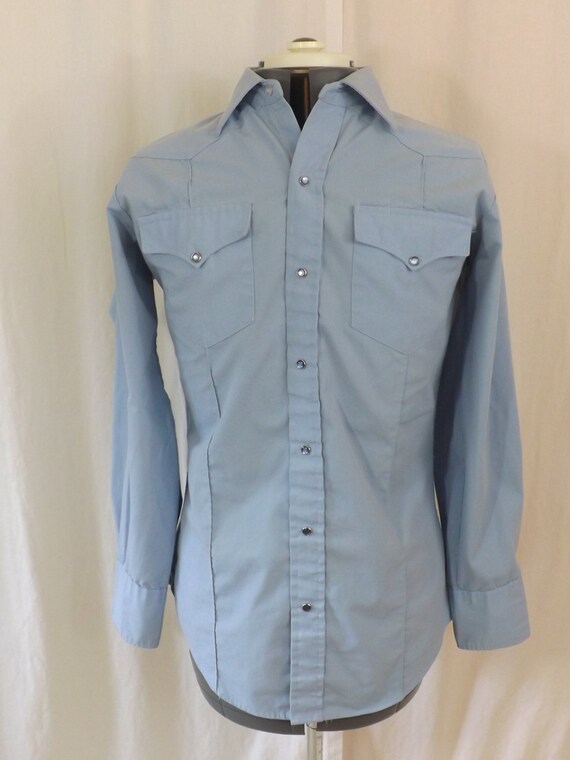 1960s Mesquite light blue polyester & cotton western shirt